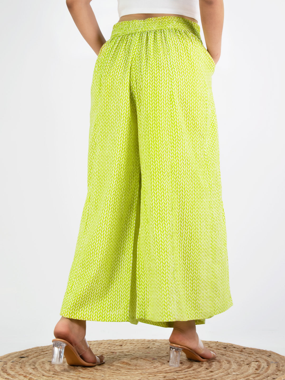 Printed Cotton Flared Palazzo - LimePrism
