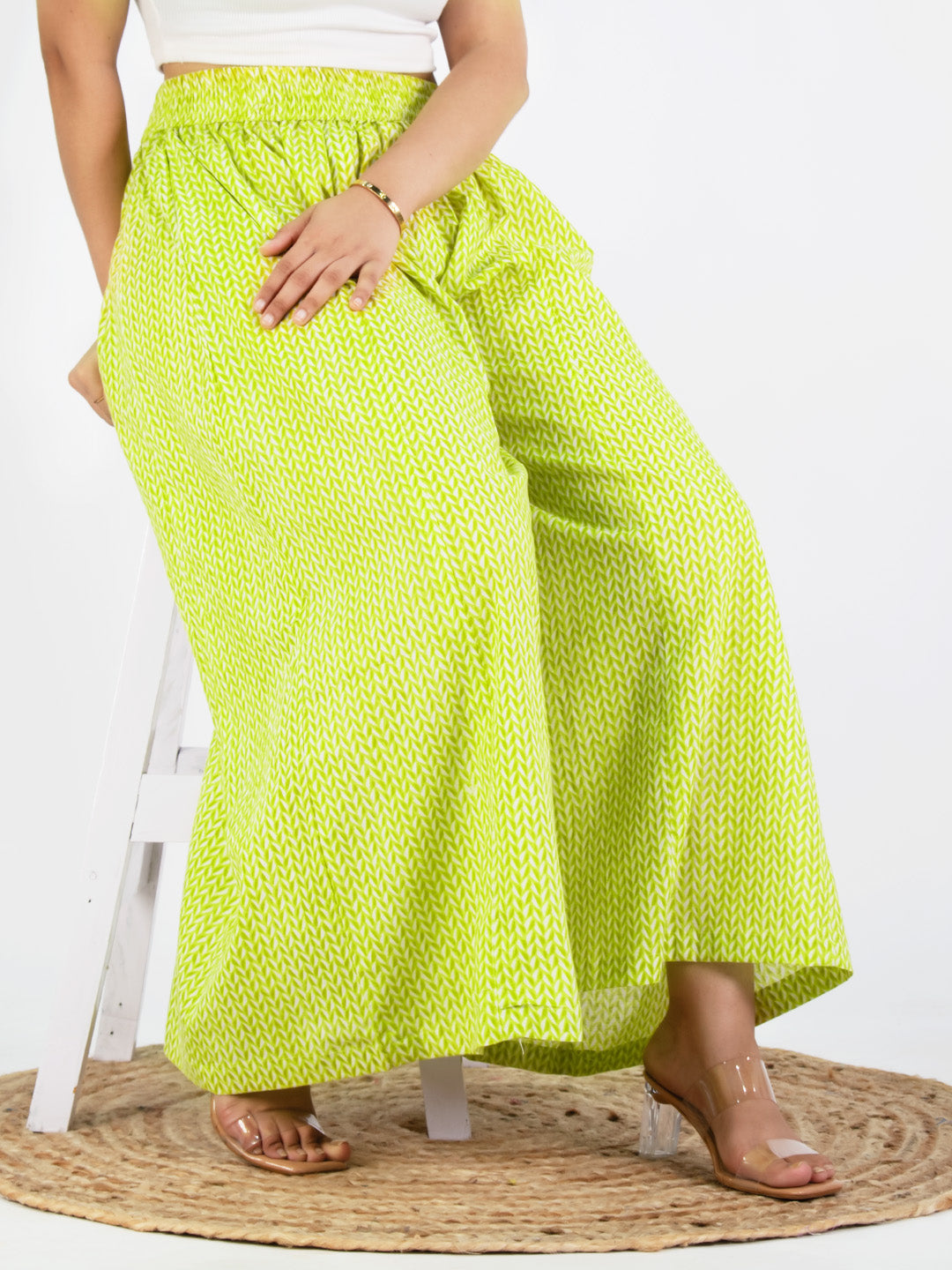 Printed Cotton Flared Palazzo - LimePrism