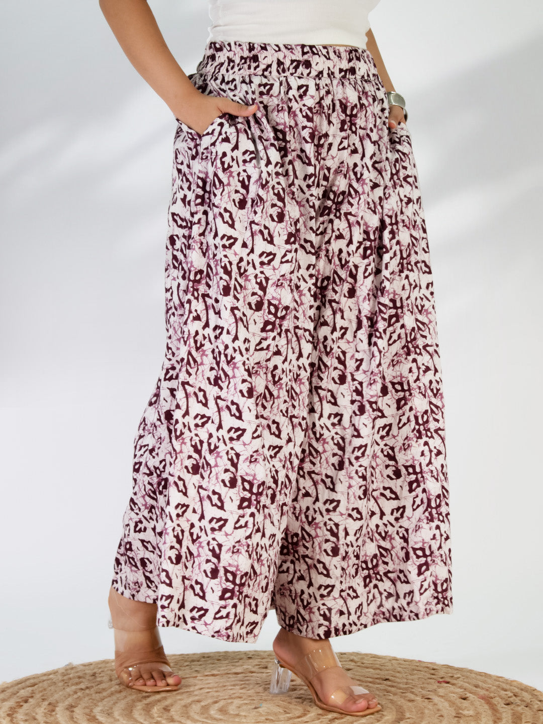 Printed Cotton Flared Palazzo - WineMirage