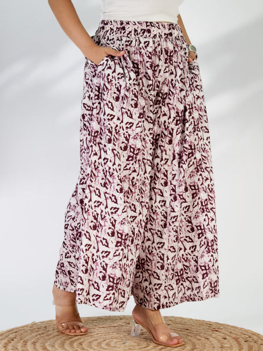 Printed Cotton Flared Palazzo - WineMirage