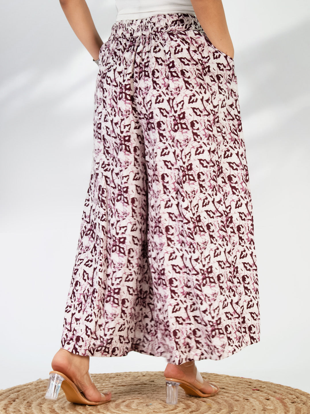 Printed Cotton Flared Palazzo - WineMirage