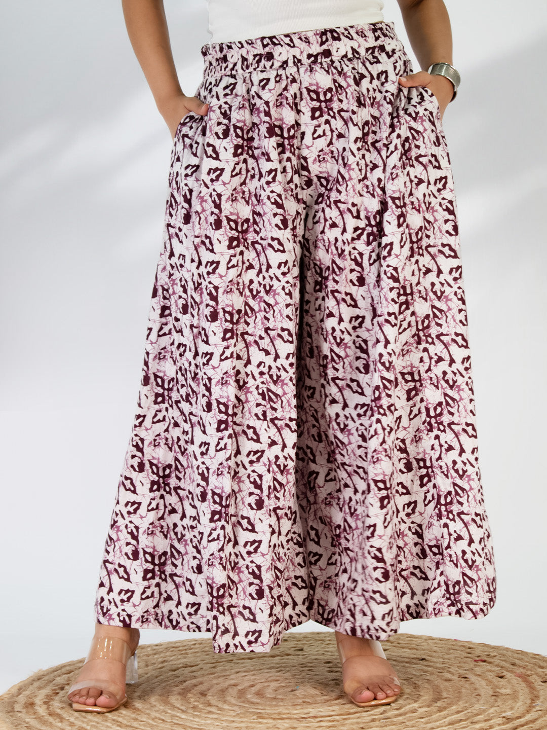 Printed Cotton Flared Palazzo - WineMirage