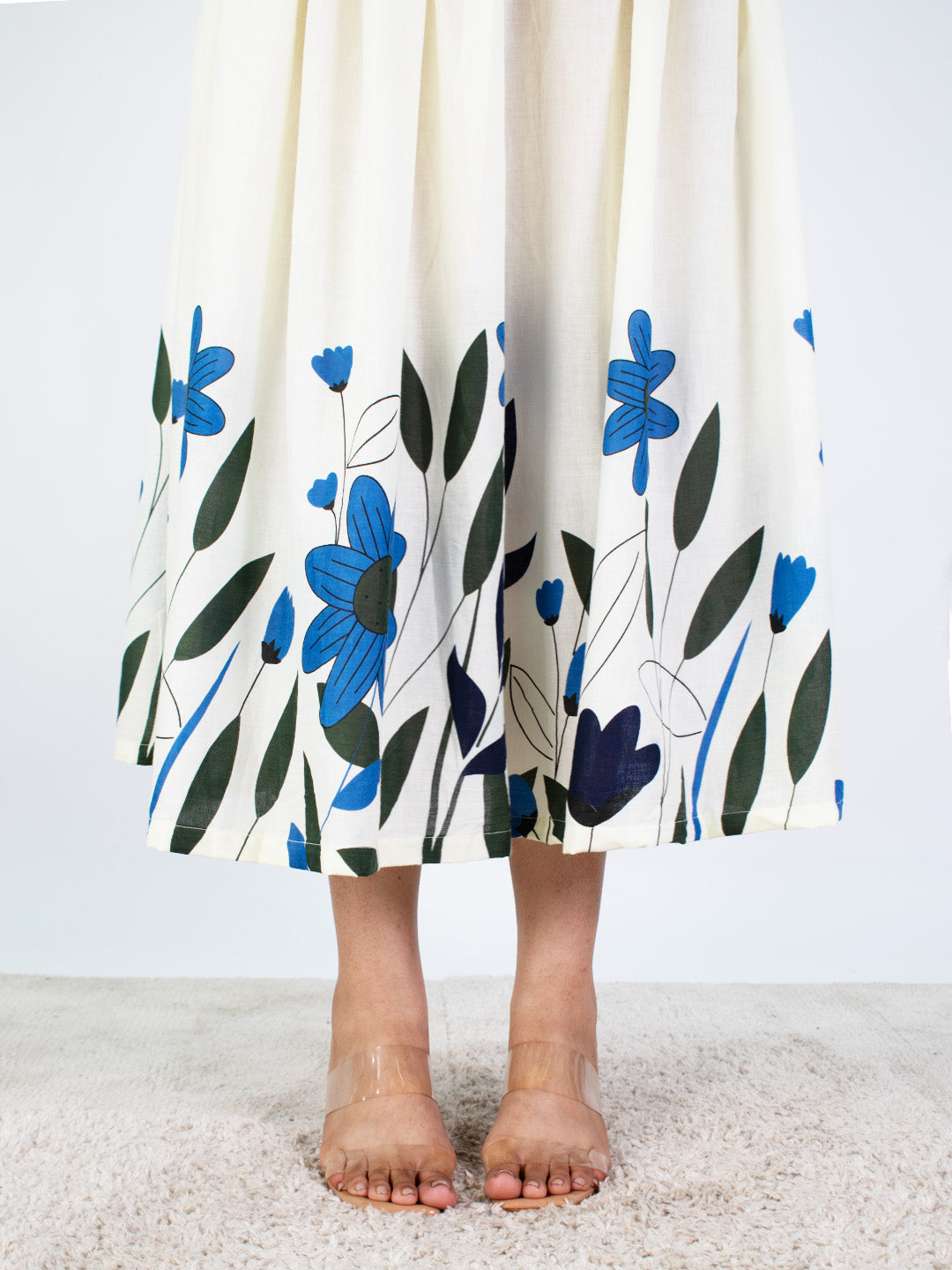 Printed Cotton Gathered Skirt - Azurewood