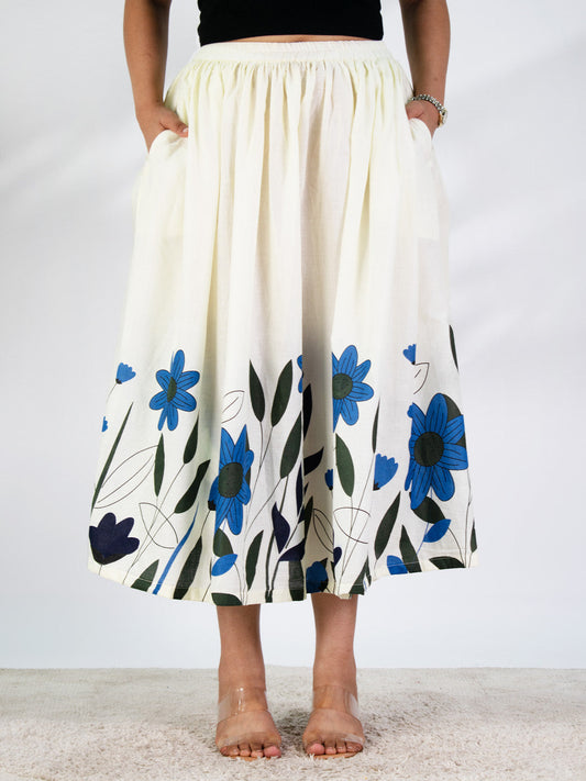 Printed Cotton Gathered Skirt - Azurewood
