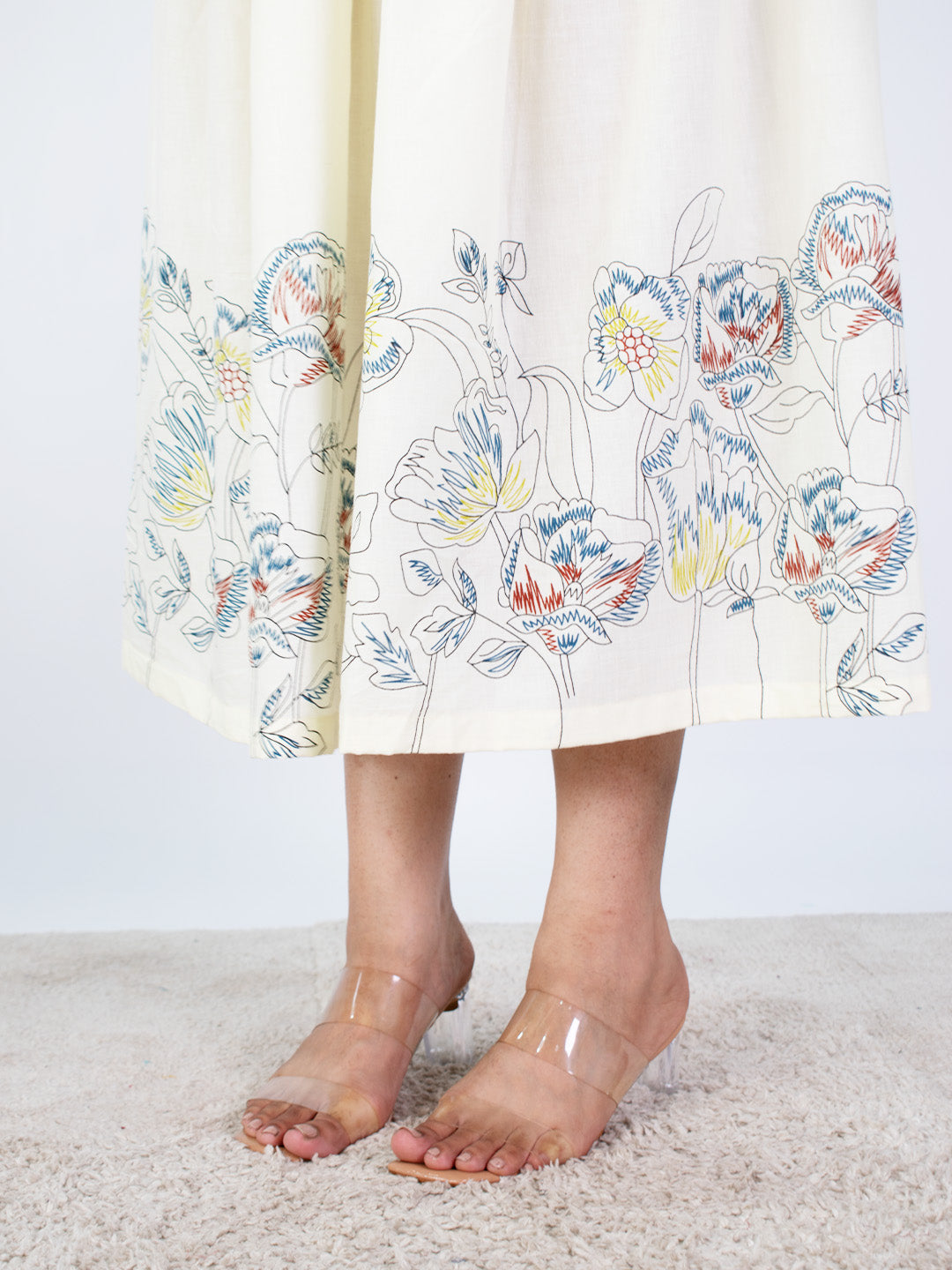Printed Cotton Gathered Skirt - IvoryMeadow