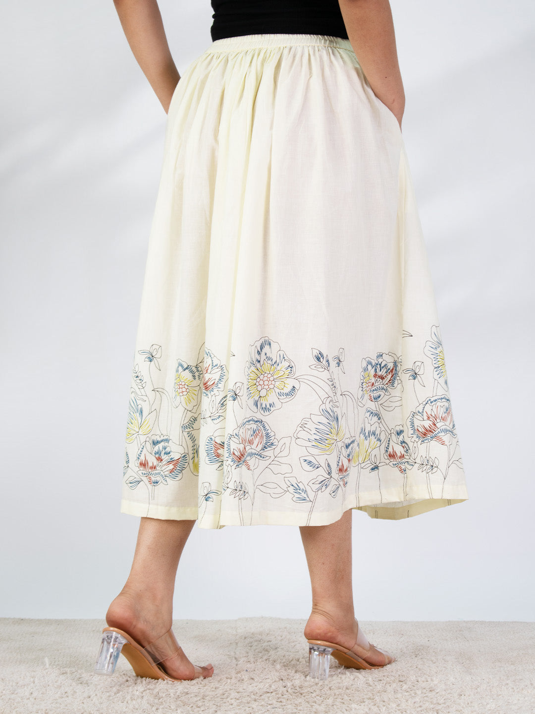 Printed Cotton Gathered Skirt - IvoryMeadow