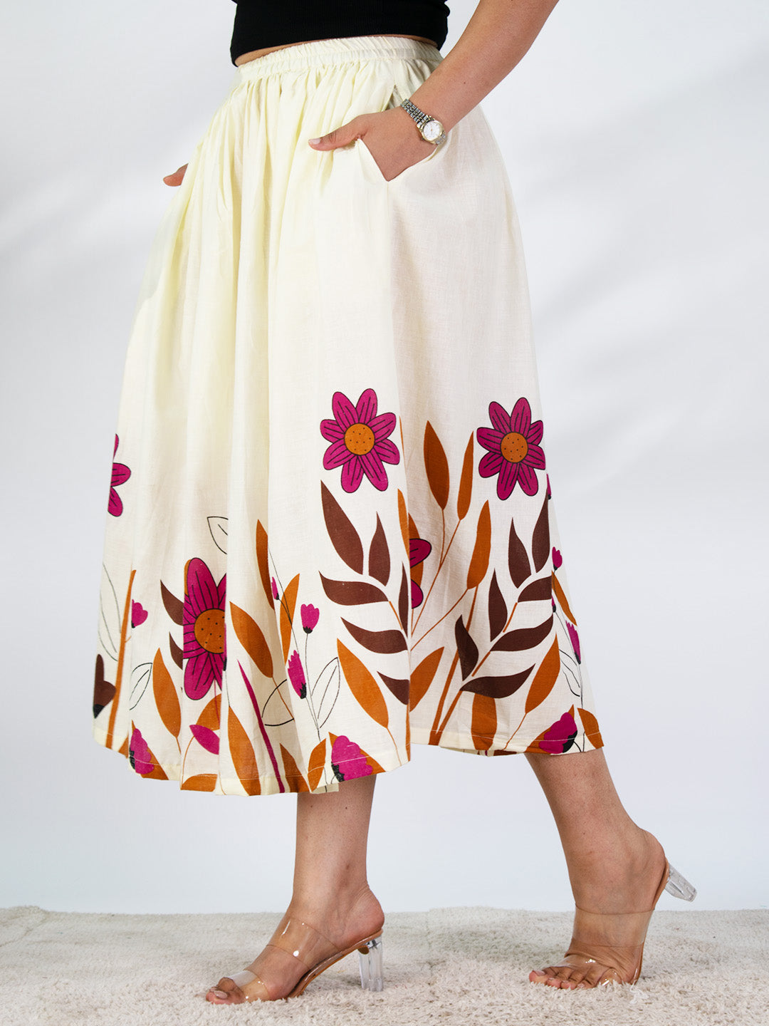 Printed Cotton Gathered Skirt - Rosewood