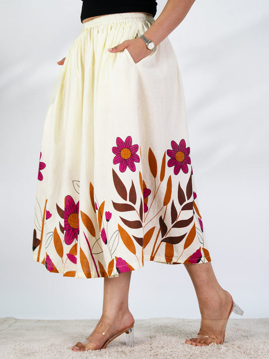Printed Cotton Gathered Skirt - Rosewood