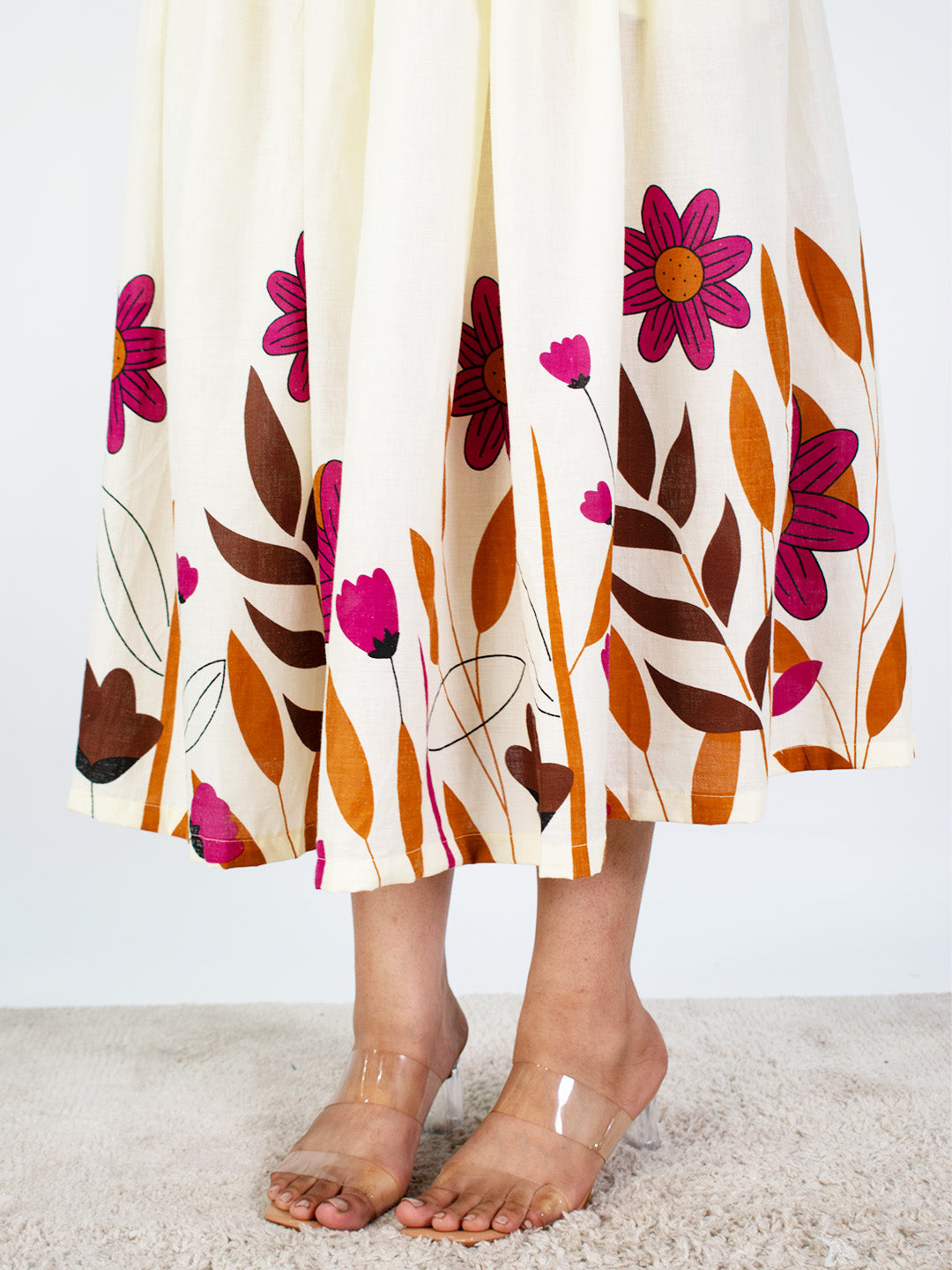 Printed Cotton Gathered Skirt - Rosewood