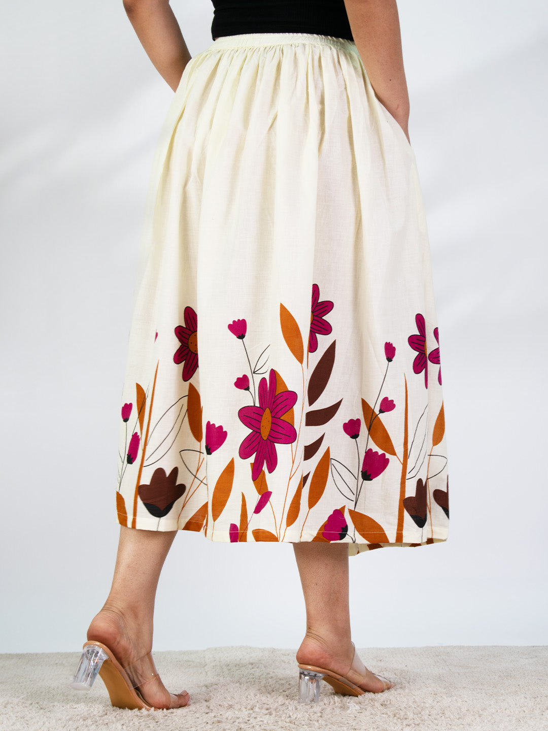 Printed Cotton Gathered Skirt - Rosewood