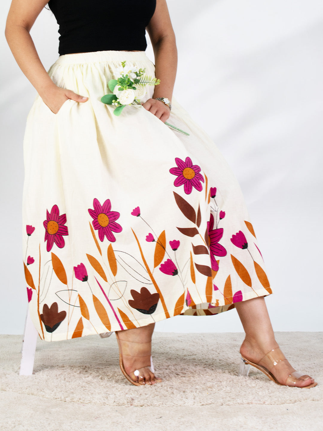 Printed Cotton Gathered Skirt - Rosewood
