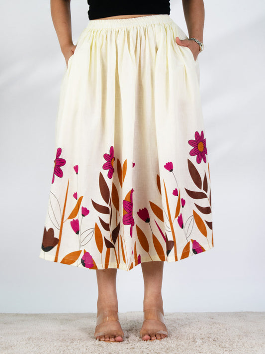 Printed Cotton Gathered Skirt - Rosewood