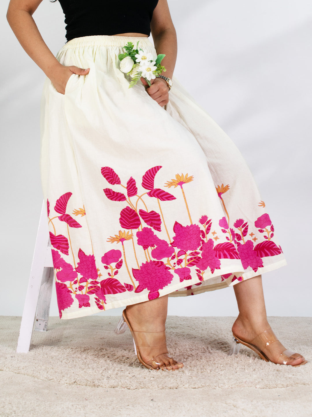Printed Cotton Gathered Skirt - Whimsy