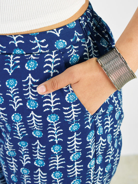 Printed Cotton Laced Palazzo Pants - Neelima