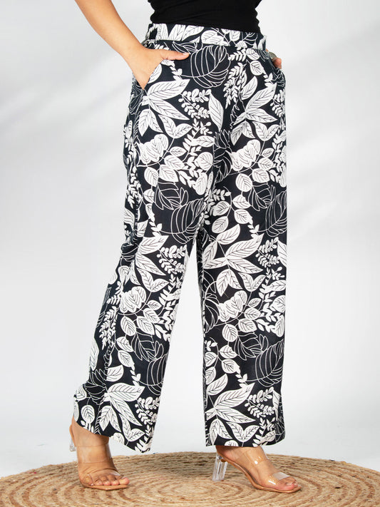 Printed Cotton Palazzo Pants - BlackGrove