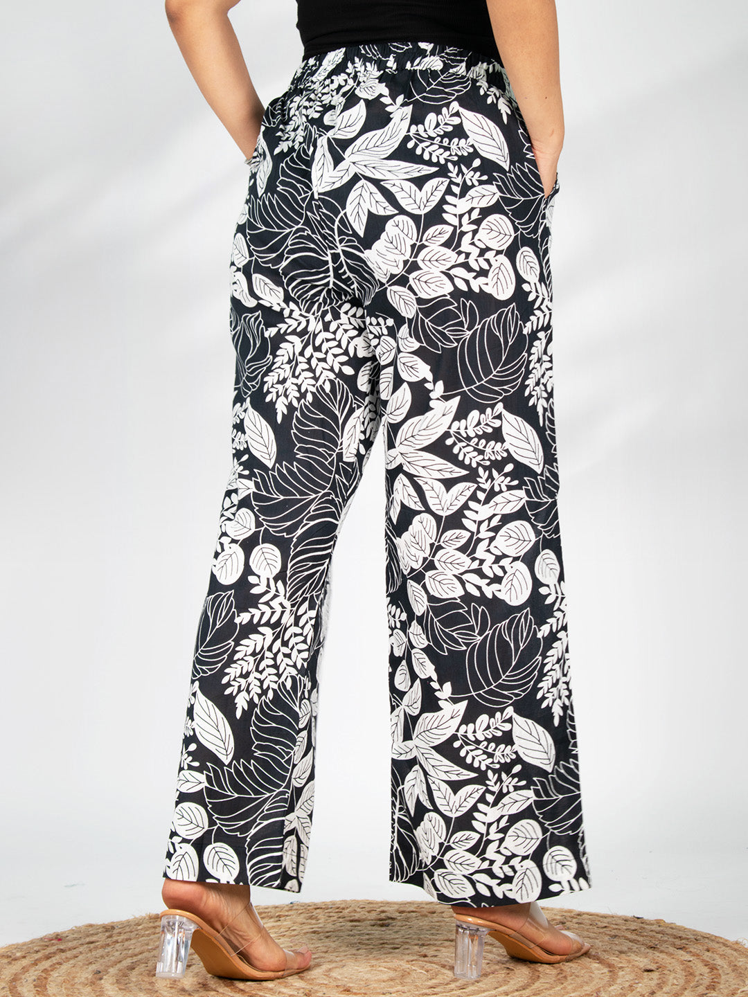 Printed Cotton Palazzo Pants - BlackGrove