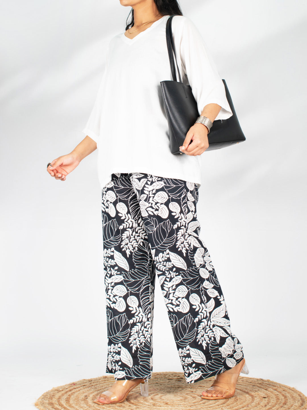 Printed Cotton Palazzo Pants - BlackGrove