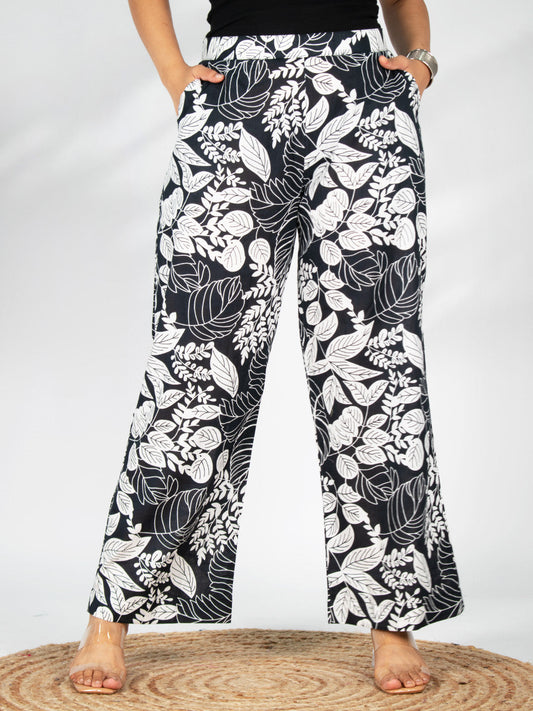 Printed Cotton Palazzo Pants - BlackGrove