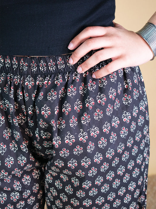 Printed Cotton Palazzo Pants - BlackNoor