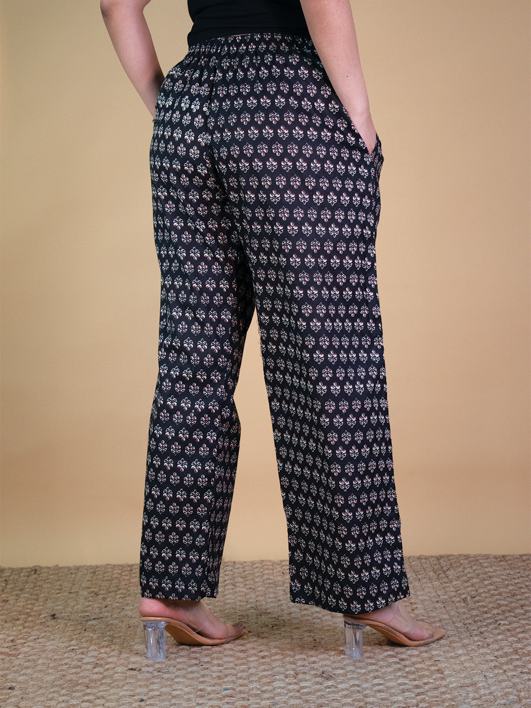 Printed Cotton Palazzo Pants - BlackNoor