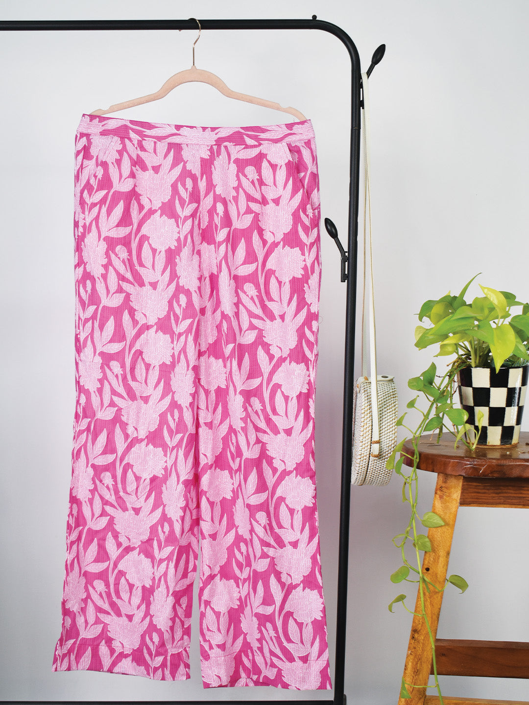 Printed Cotton Palazzo Pants - MagentaFiesta