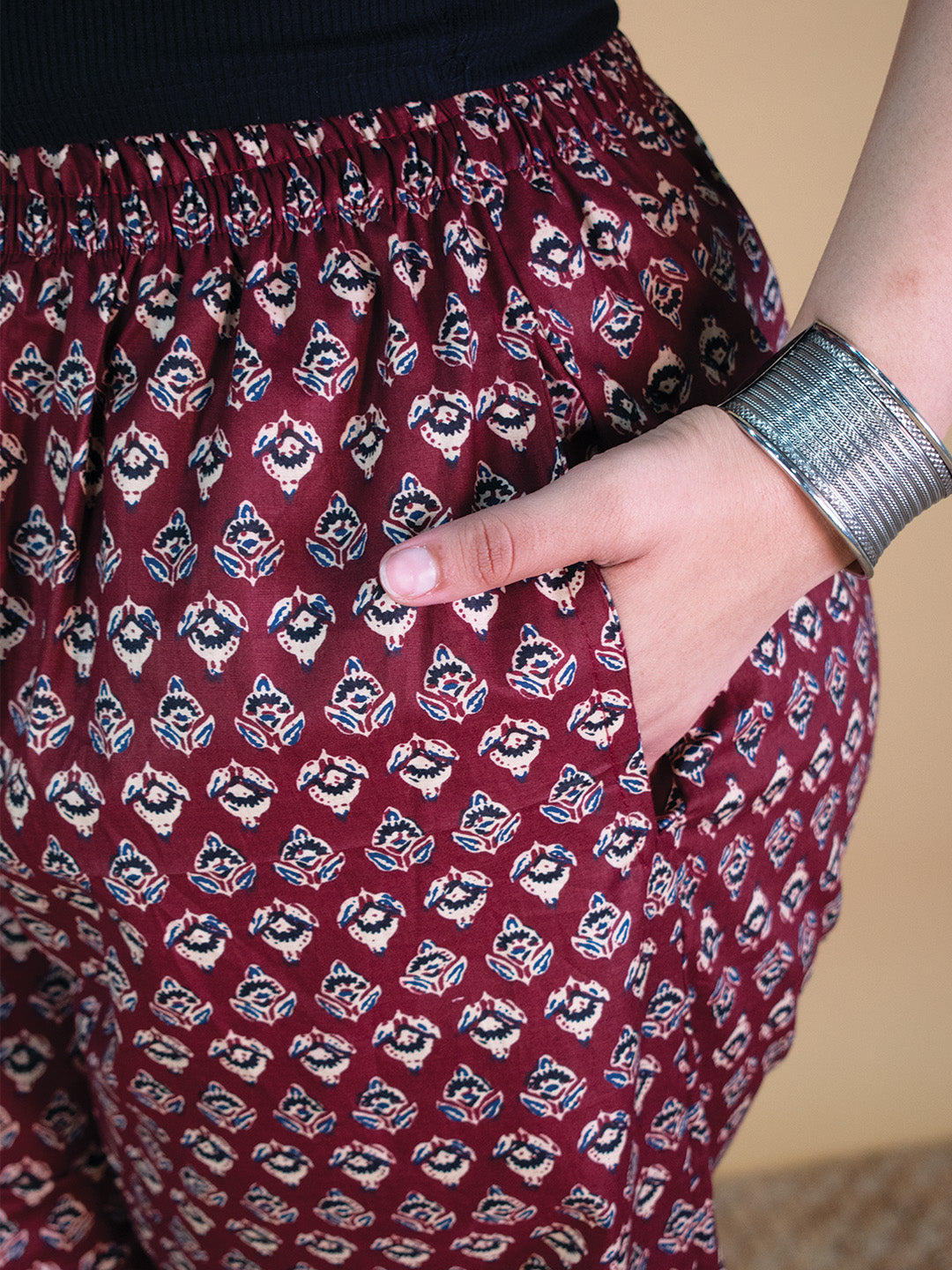 Printed Cotton Palazzo Pants - MaroonButti