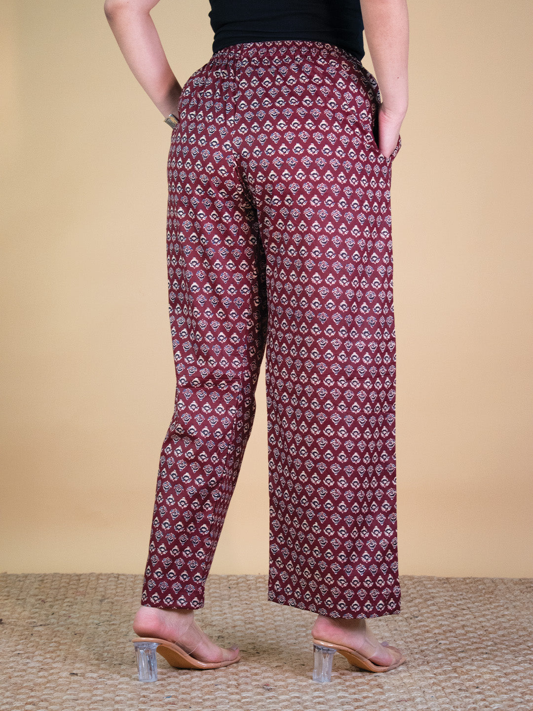 Printed Cotton Palazzo Pants - MaroonButti