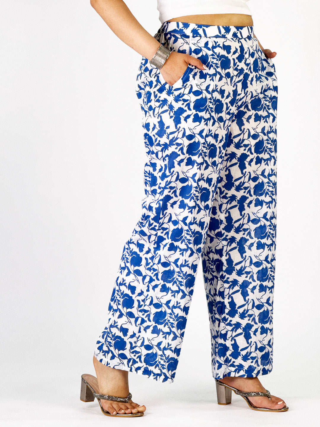 Printed CottonSlub Palazzo Pants - MidnightBloom