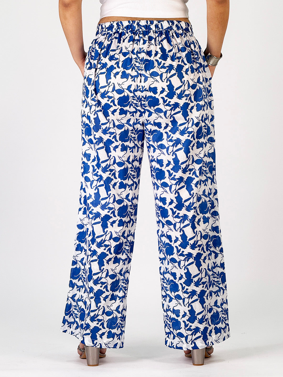 Printed CottonSlub Palazzo Pants - MidnightBloom