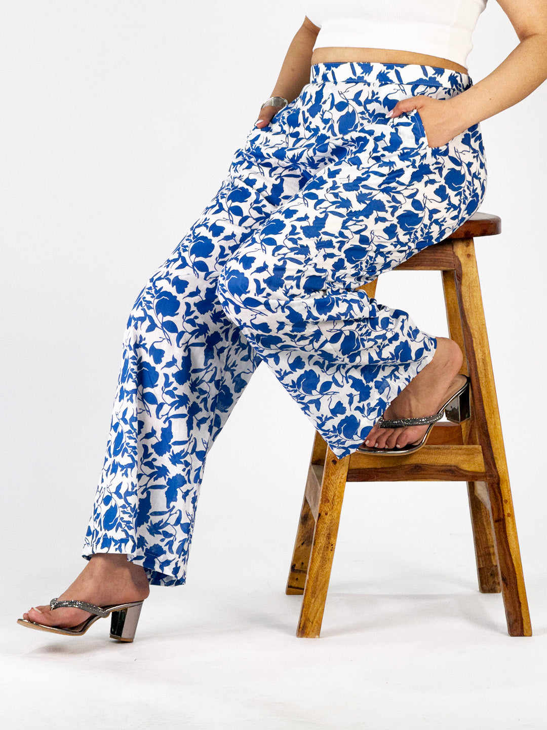Printed CottonSlub Palazzo Pants - MidnightBloom