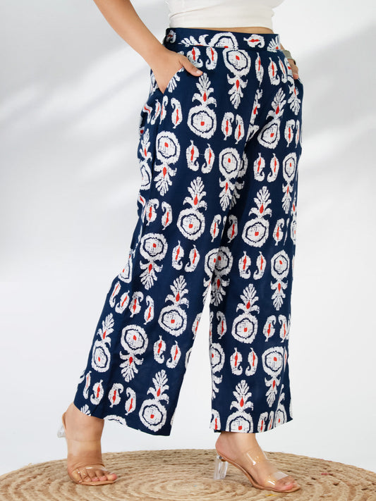 Printed Cotton Palazzo Pants - NavyBoho