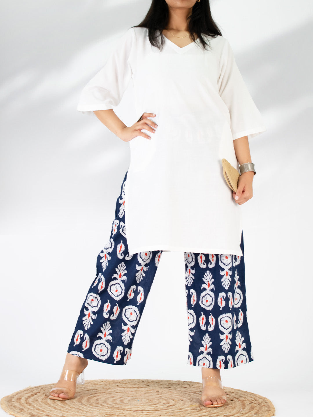 Printed Cotton Palazzo Pants - NavyBoho