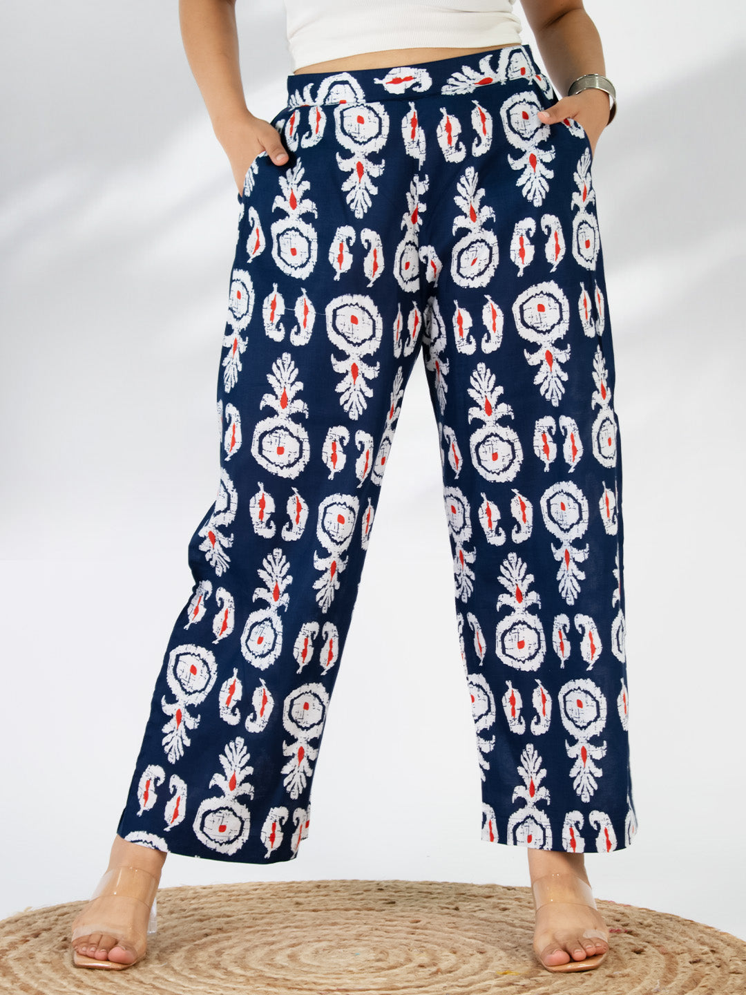 Printed Cotton Palazzo Pants - NavyBoho