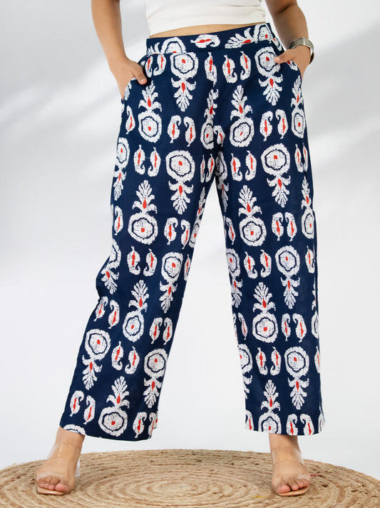 Printed Cotton Palazzo Pants - NavyBoho