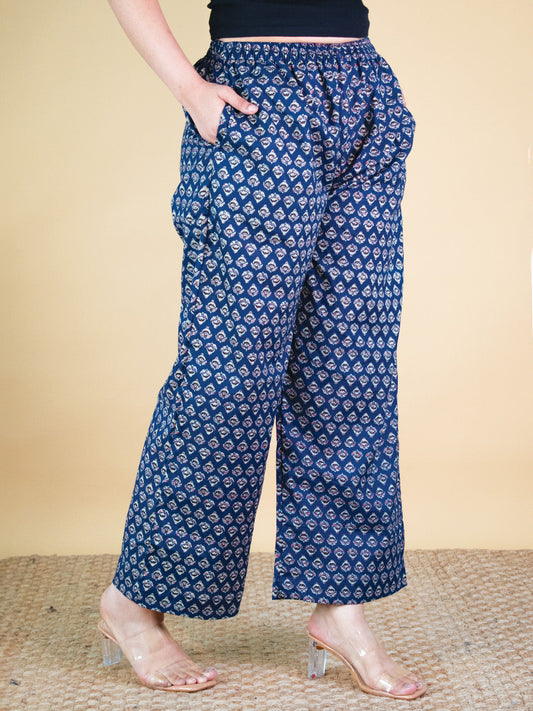 Printed Cotton Palazzo Pants - NavyButti