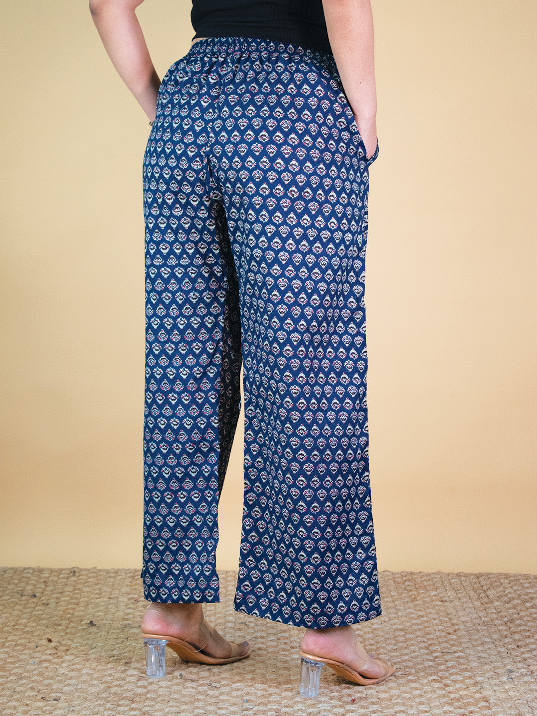 Printed Cotton Palazzo Pants - NavyButti