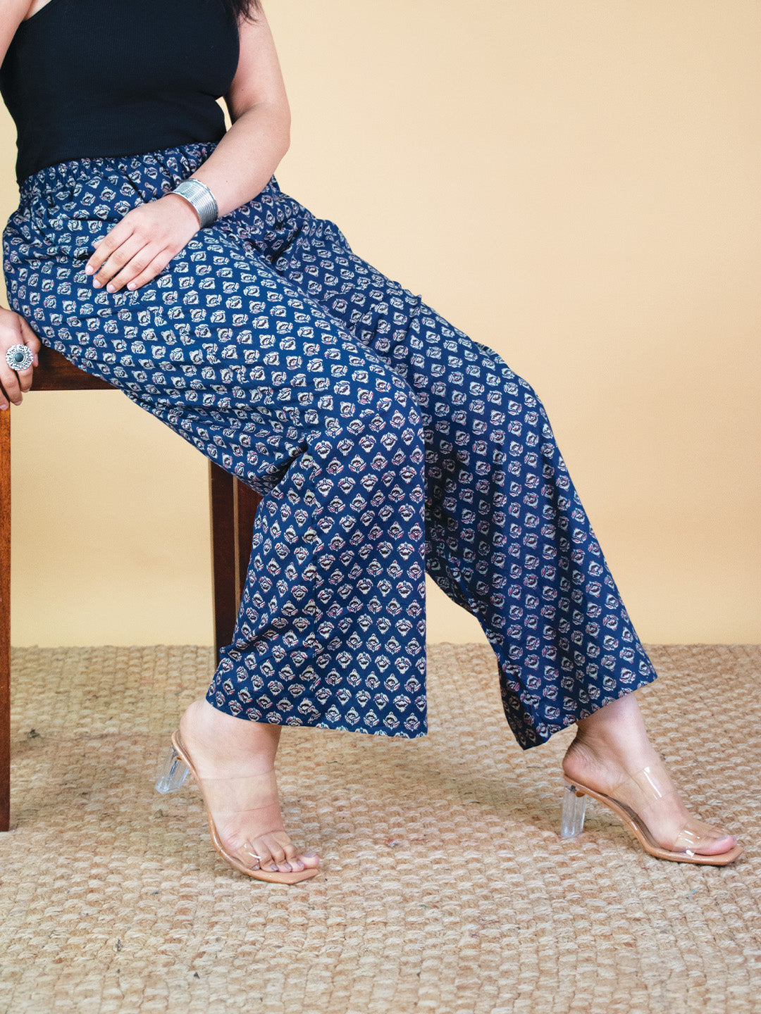 Printed Cotton Palazzo Pants - NavyButti