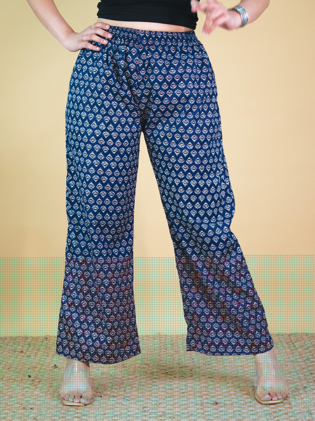 Printed Cotton Palazzo Pants - NavyButti