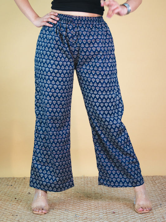 Printed Cotton Palazzo Pants - NavyButti