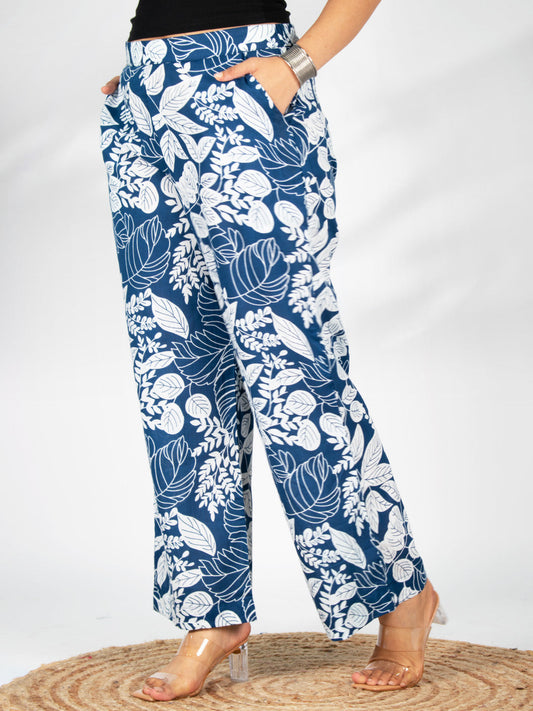 Printed Cotton Palazzo Pants - NavyGrove