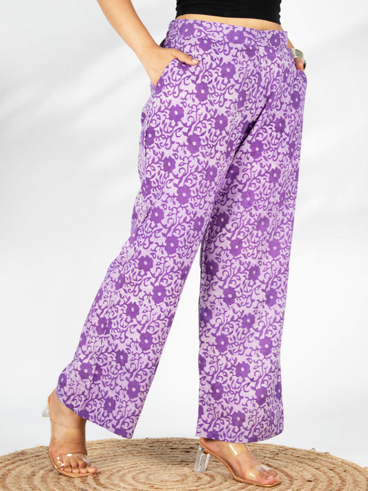 Printed Cotton Palazzo Pants - PurpleKamal