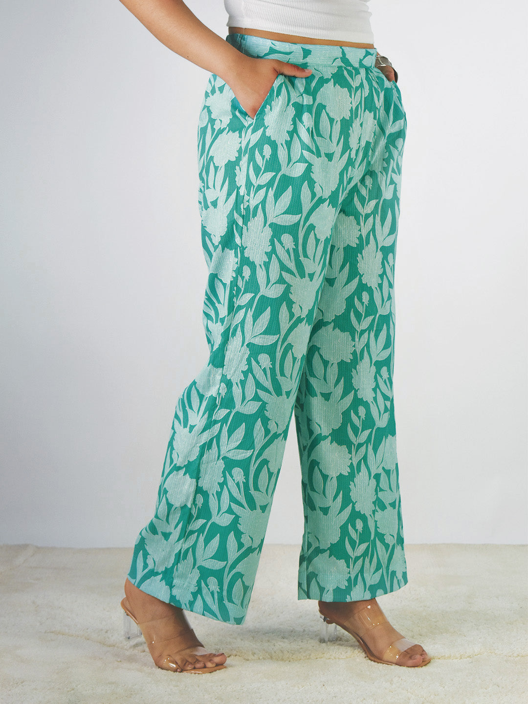 Printed Cotton Palazzo Pants - SeaGreenFiesta