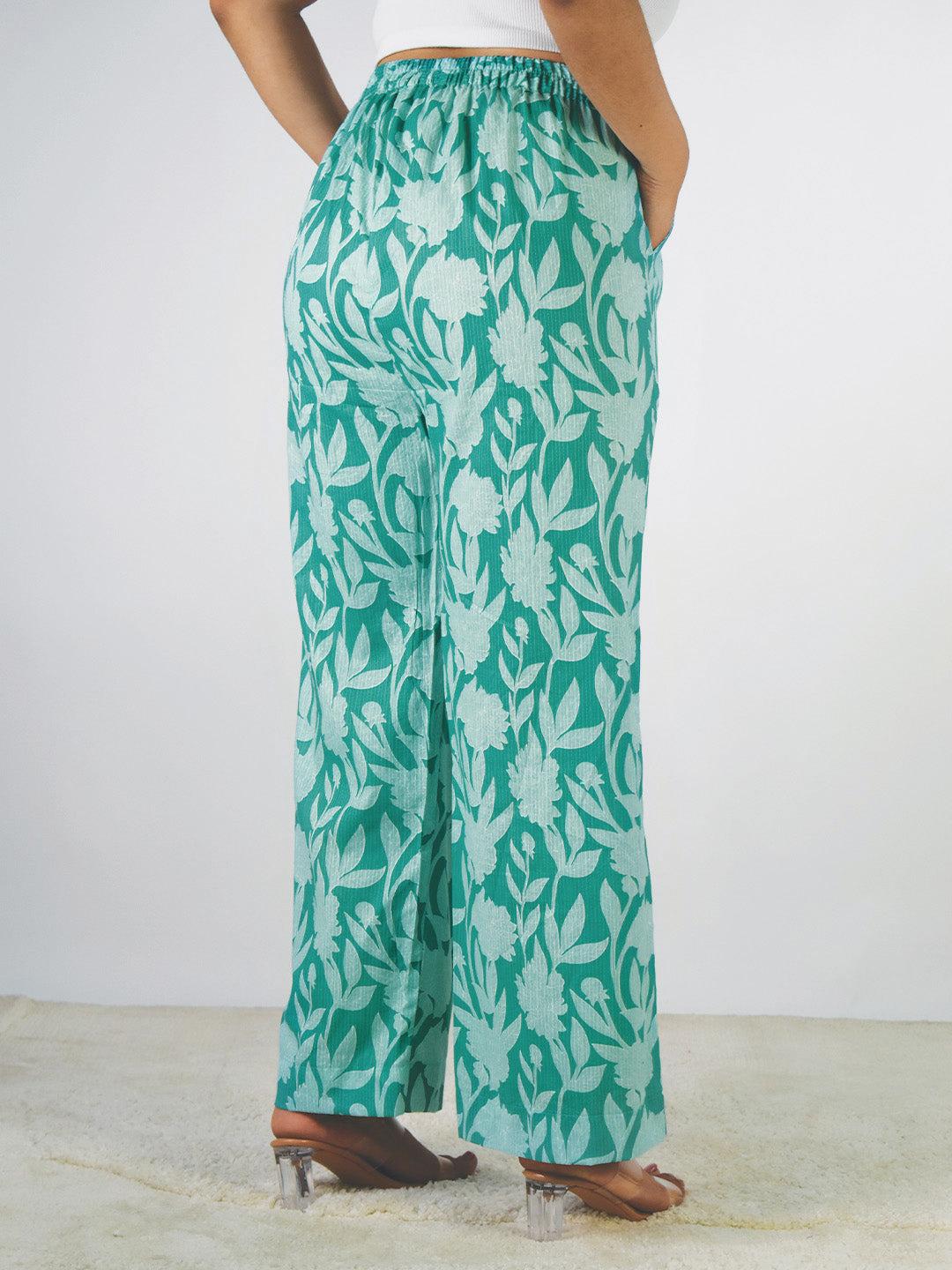 Printed Cotton Palazzo Pants - SeaGreenFiesta