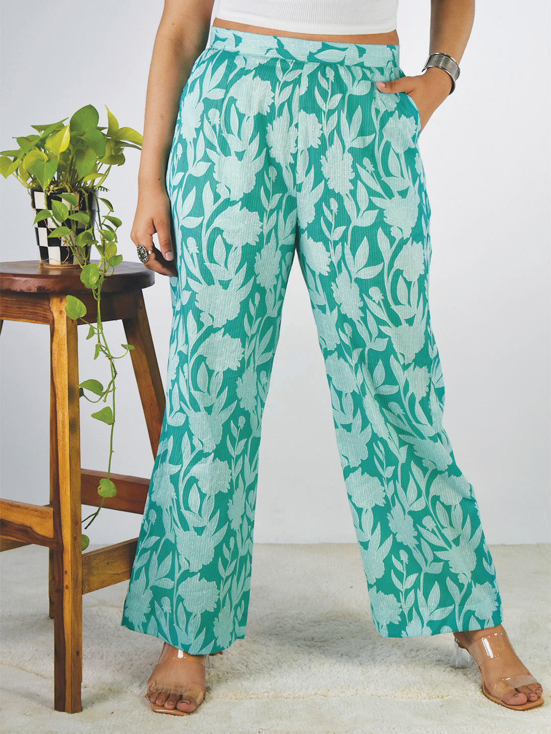 Printed Cotton Palazzo Pants - SeaGreenFiesta