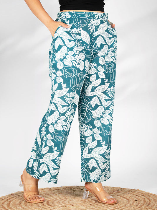Printed Cotton Palazzo Pants - TealGrove