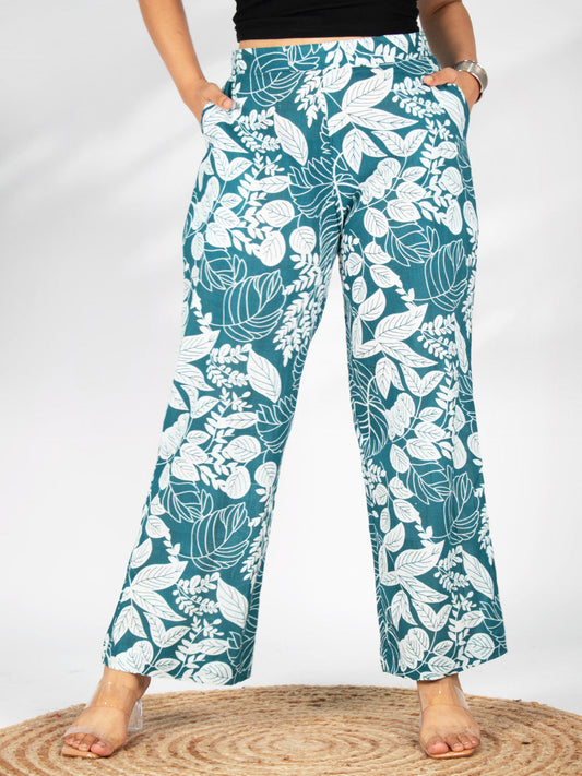Printed Cotton Palazzo Pants - TealGrove