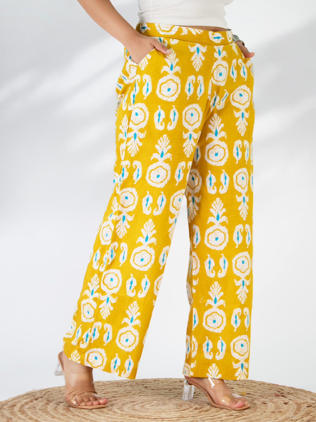 Printed Cotton Palazzo Pants - YellowBoho