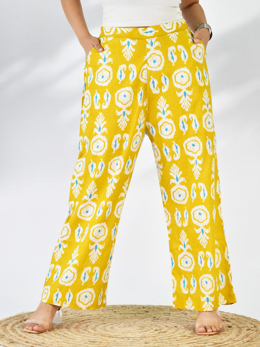 Printed Cotton Palazzo Pants - YellowBoho