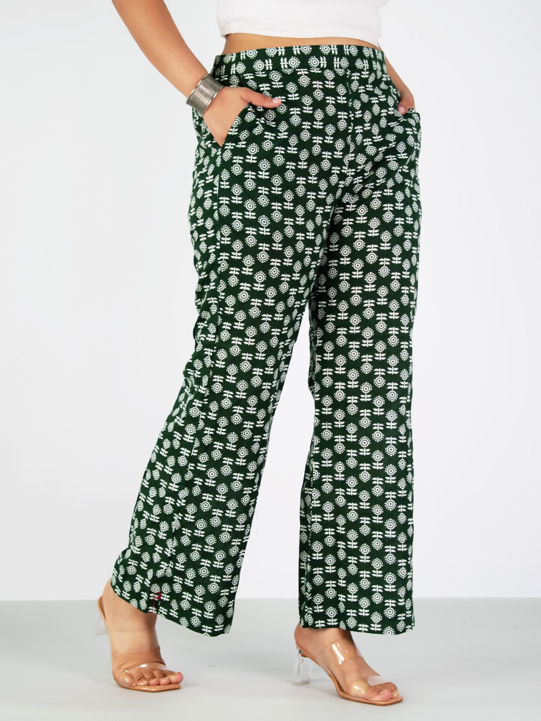 Printed Cotton Palazzos Pants - GreenBloom