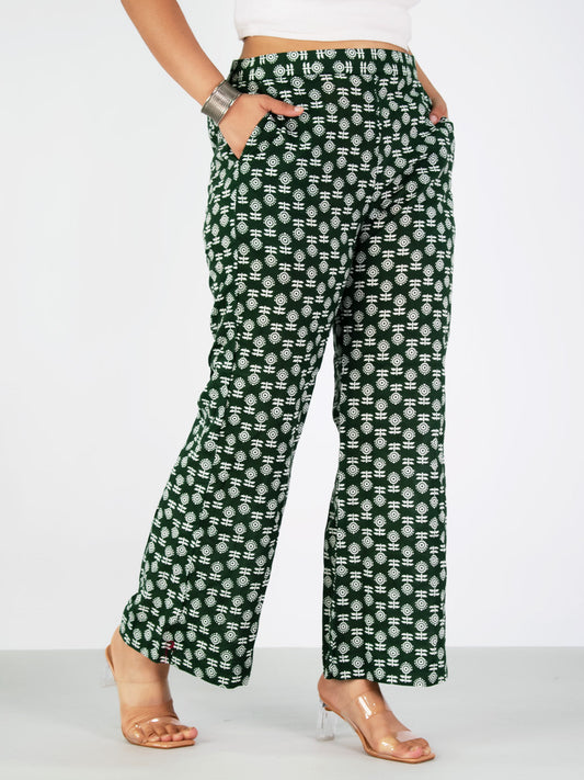 Printed Cotton Palazzos Pants - GreenBloom